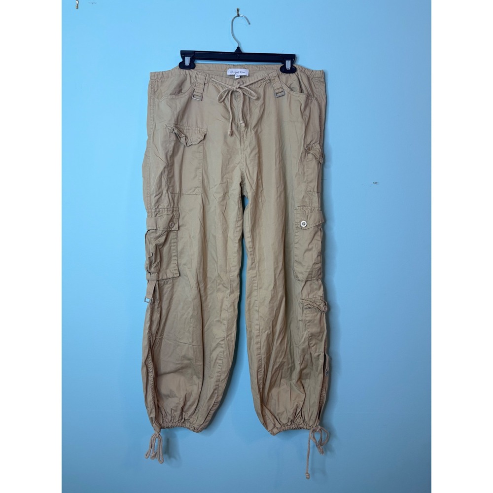 Angel Kiss Y2K Tan Khaki Cargo Pants Large Utility Gorpcore Grunge Ties Straps